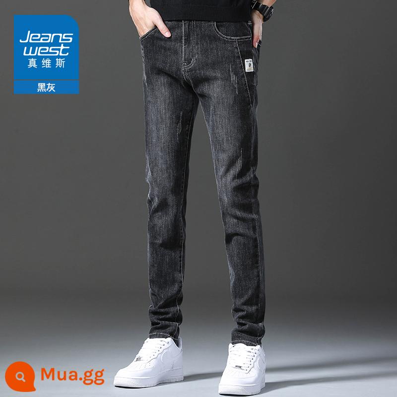 Jeanswest quần jean nam ôm vừa vặn đôi chân nam mùa xuân và mùa thu đàn hồi mùa hè cao cấp quần dài quần dài nam - 383 màu xám đen