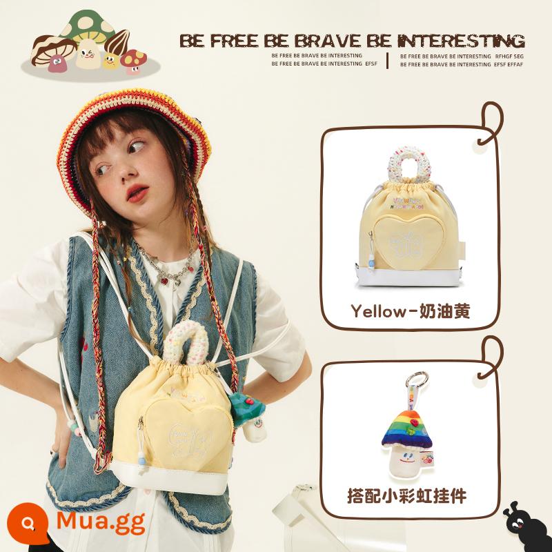 VANWALK Spring Ranch Homemade Retro Denim Họa sĩ Ba lô Candy Girl Mini Niche Backpack Sweet - Màu vàng kem + cầu vồng nhỏ