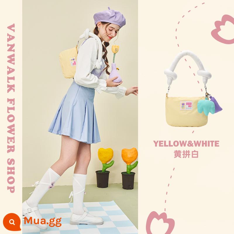 VANWALK Tulip Tự Chế Butterscotch Phối Màu Túi Đeo Vai Nữ Dễ Thương Béo Tay Cầm Sát Nách Túi Xách - Sữa đậu nành màu vàng