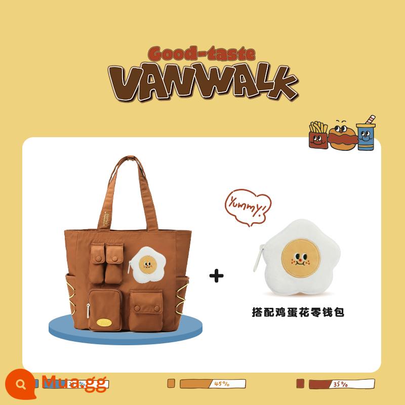 VANWALK Bakery Cô gái Nhật Bản tự làm Thực phẩm Minh họa Túi tote Dung tích lớn Túi đeo vai học sinh dễ thương - Bánh bao nâu + trứng