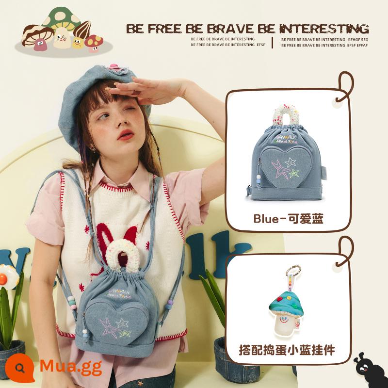 VANWALK Spring Ranch Homemade Retro Denim Họa sĩ Ba lô Candy Girl Mini Niche Backpack Sweet - Màu xanh dễ thương + màu xanh nhỏ nghịch ngợm