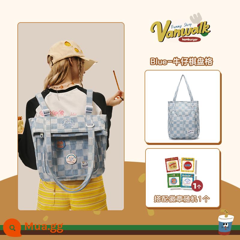 VANWALK Bear Burger Tự Chế Ngọt Ngào Nữ Tính Dễ Thương Túi Xách Ba Lô Retro Ins Túi Đeo Vai - Bàn cờ cao bồi