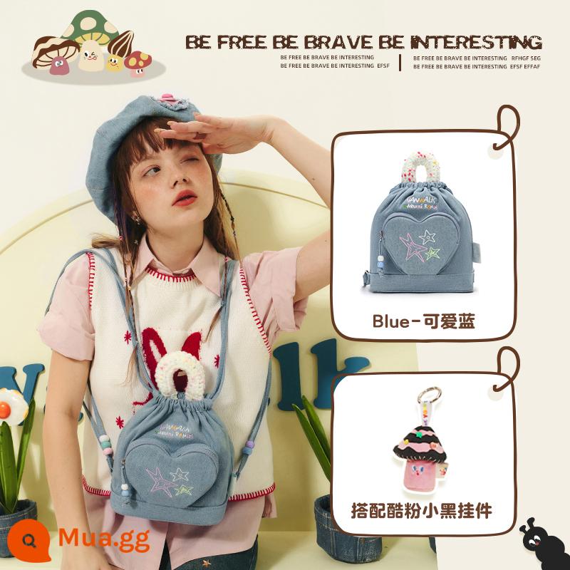 VANWALK Spring Ranch Homemade Retro Denim Họa sĩ Ba lô Candy Girl Mini Niche Backpack Sweet - Màu xanh dễ thương + hồng mát và đen