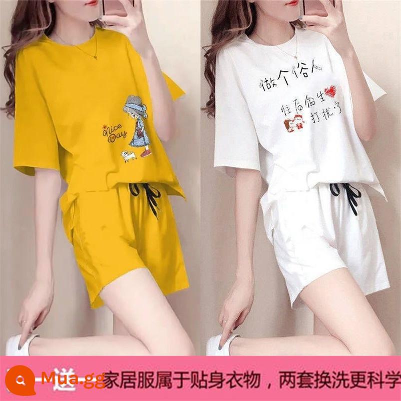 Mùa hè 2021 mới cotton áo thun ngắn tay nữ + quần short giản dị bộ đồ thể thao học sinh lưới đỏ bạn gái 2 bộ - Công chúa X Hoàng + Bai Yaren