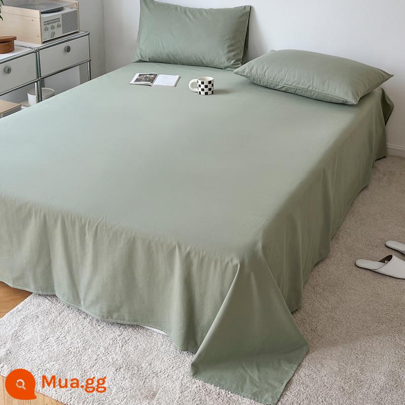 Dày cotton chải ga trải giường đơn mảnh 100 cotton đồng màu ký túc xá sinh viên đơn chăn đôi vỏ gối đơn bộ ba món - CDM thông sương xanh EM [bông dày chải]