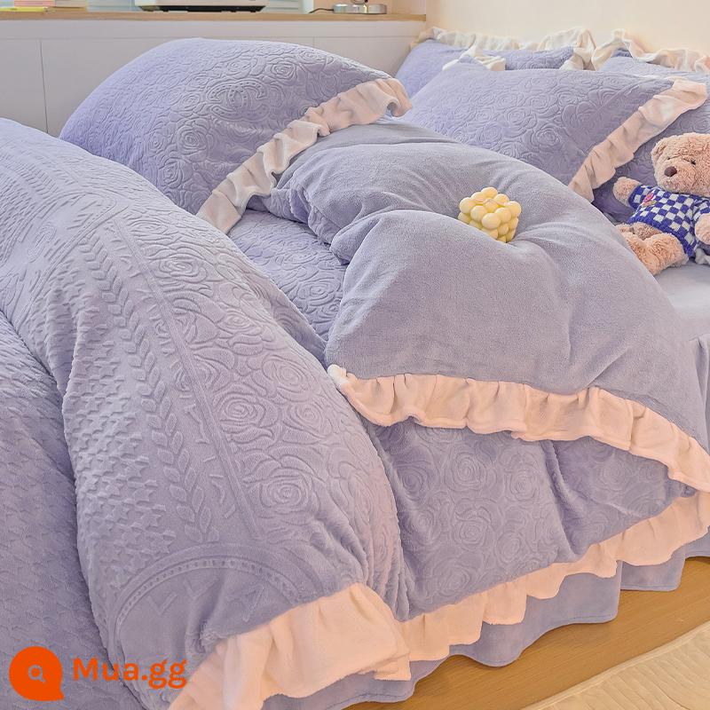 Bed Bed váy sữa Velvet Bốn bộ mền nhung san hô đôi Falerlan cộng với nhung ba giường nhóm - R nhung tình yêu cuối thu tím