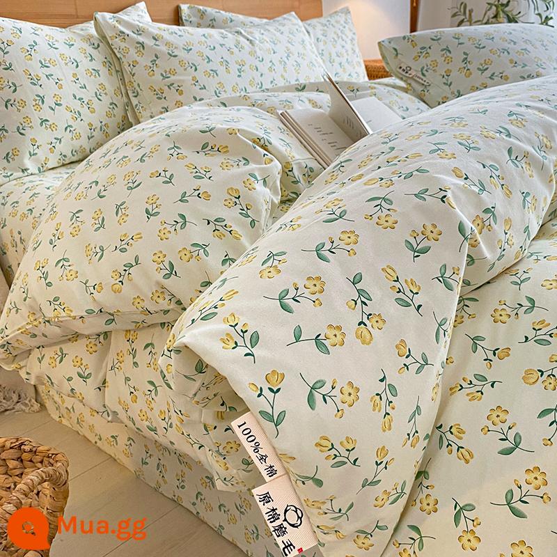 Bộ chăn ga gối đệm bốn mảnh cotton nguyên chất mùa thu đông 2023 mới, đơn giản, ga trải giường nam, vỏ chăn, bộ ba mảnh vừa vặn - MM Zhichunyi [Bông nguyên chất mềm mại và thân thiện với da]