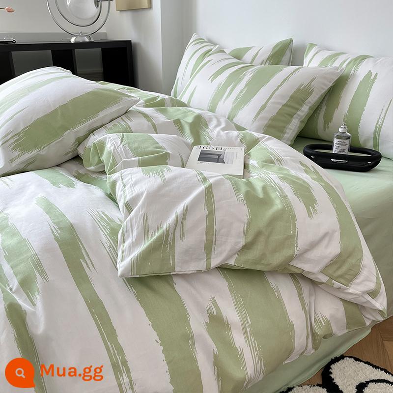 Ins Đơn Giản Gió Giường Bộ 4 Cotton Nguyên Chất 100 Vỏ Chăn Bé Trai Ký Túc Xá 3 Bộ Chăn Ga Gối - M họa tiết da báo xanh kem [cotton mềm mại và thân thiện với da]