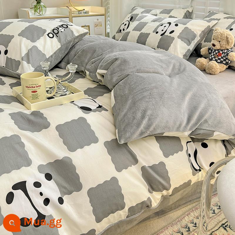 Hoạt Hình Một Cotton Nguyên Chất B Sữa Nhung 4 San Hô Nhung Vỏ Chăn Dép Nỉ Plus Da Lộn Tấm Chăn Ga Gối Trẻ Em - Gấu nhung MR màu xám