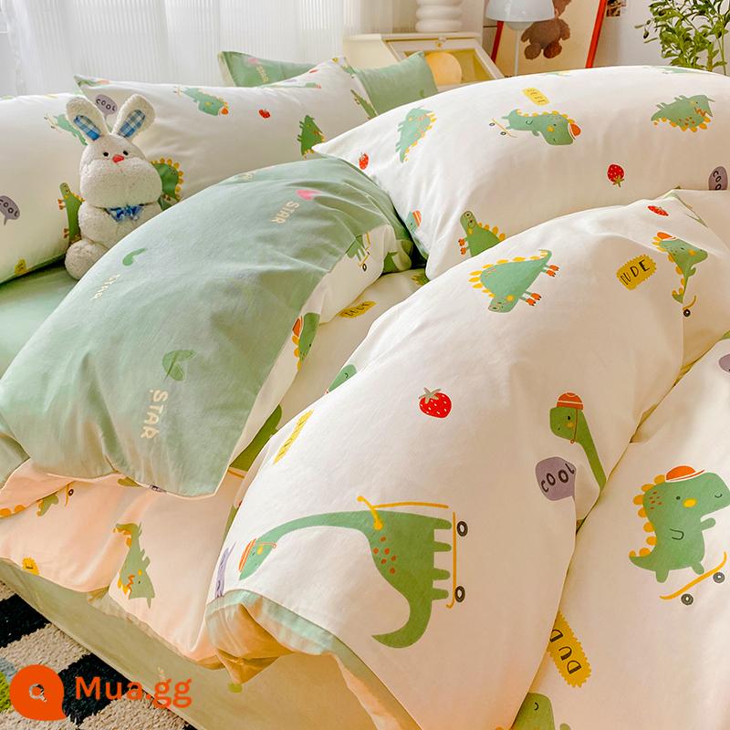 Ins Giường Bộ 4 Cotton Nguyên Chất 100 Mục Vụ Giường Phong Cách Chăn Ga Gối 3 Lưới Đỏ Ký Túc Xá giường Bộ Chăn Ga Gối - M Long Lang Ji JYJJ [Cotton thoải mái và thoáng khí]