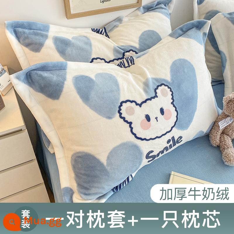 Gối ruột gối home có vỏ gối đốt sống cổ giúp ngủ ngon cả đầu nam cặp chụp 2 bộ đơn và đôi ký túc xá sinh viên - [Lõi gối đơn + cặp vỏ gối] ZTR Bobo Bear Blue