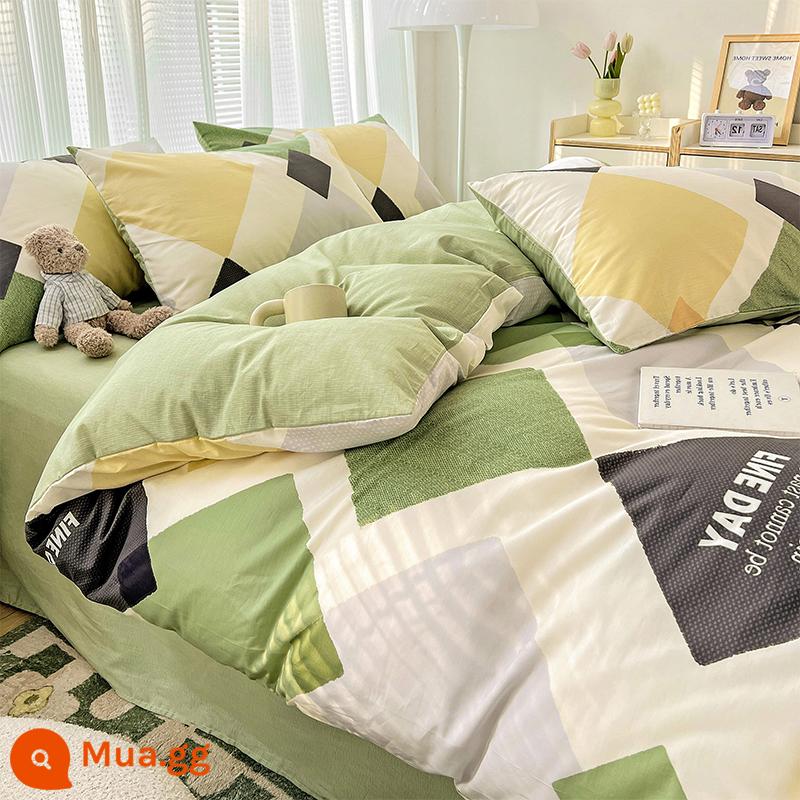 Ins Phong Cách Bắc Âu Giường Cotton Nguyên Chất Bộ 4 Bộ Cotton 100 Vỏ Chăn Ga Gối Chăn Ký Túc Xá Sinh Viên 3 Bộ Ga Giường - Thành phố Mlangang