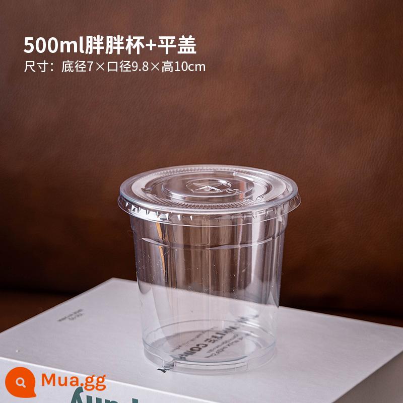 Cà Phê Trà Sữa Nhựa 500Ml Uống Trà Chanh Latte Đóng Gói Dùng Một Lần Bột Đá Lạnh Ly Uống Nước Có Nắp - Cốc béo 500ml + nắp phẳng