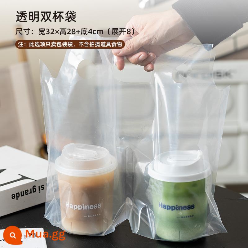 Cà Phê Trà Sữa Nhựa 500Ml Uống Trà Chanh Latte Đóng Gói Dùng Một Lần Bột Đá Lạnh Ly Uống Nước Có Nắp - Túi đôi trong suốt