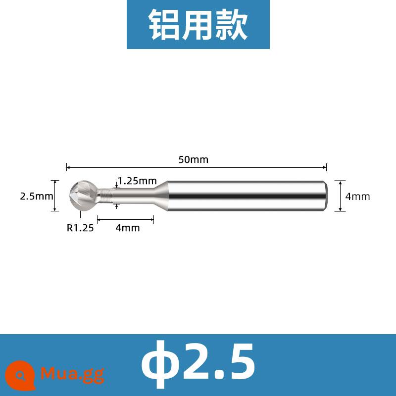 Yongfeng tổng thể dao vòm thép vonfram kẹo mút tráng nhôm với dao bóng vòng cung cacbua tạo thành dao phay đầu bóng - Đối với nhôm φ2,5 * R1,25