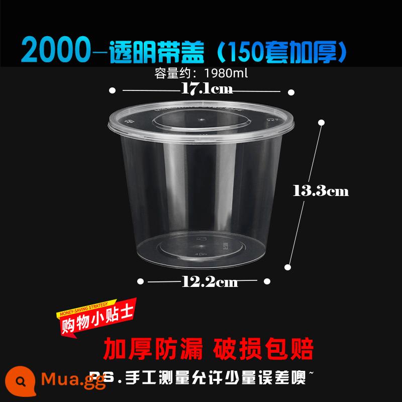 Tròn 750ML hộp cơm trưa dùng một lần bao bì nhựa dày giao hàng trong suốt hộp cơm thức ăn nhanh bát súp bento có nắp đậy - Thùng 2000 trong suốt (150 bộ)