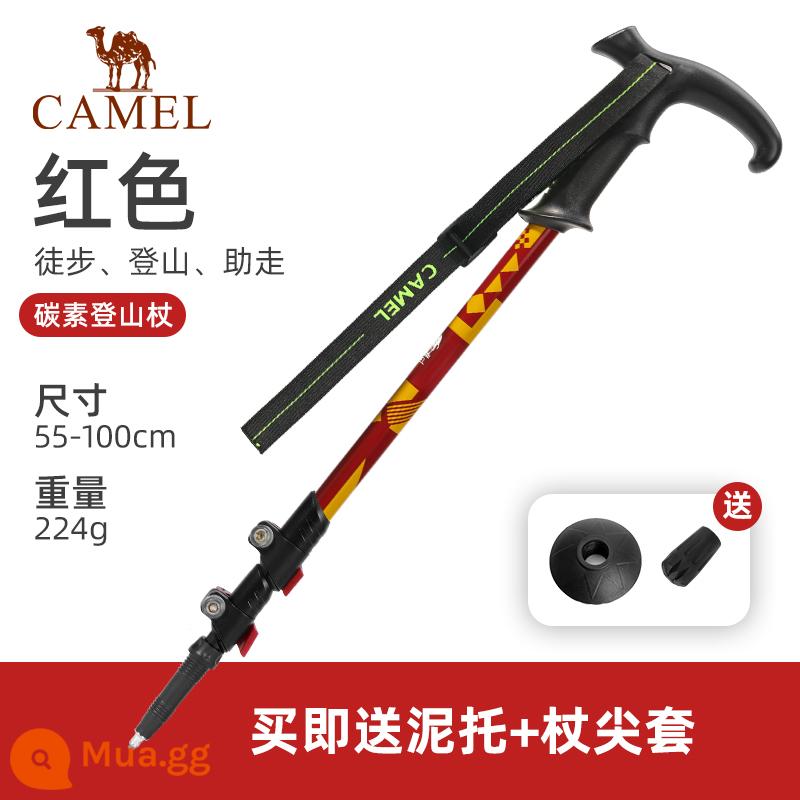 Lạc đà ngoài trời carbon leo núi cực nhẹ kính thiên văn sợi carbon mía gấp leo núi đi bộ đường dài thiết bị đa chức năng - [Nhẹ] Tay cầm hình chữ T, ống lồng màu đỏ A9W3M5109-1