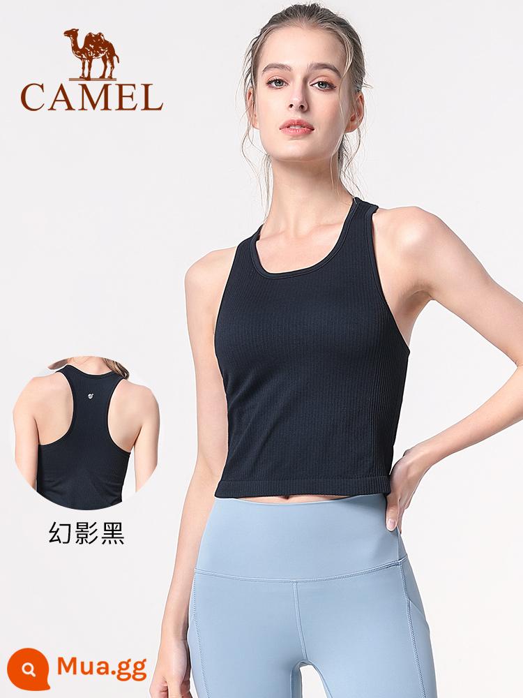 Camel Yoga Suit Vest Advanced Sense Nữ tích hợp liền mạch Ruy băng Miếng đệm ngực Đồ lót Tập thể dục Quần áo Áo khoác ngoài Đế sau đẹp - YF52252008, Đen huyền bí