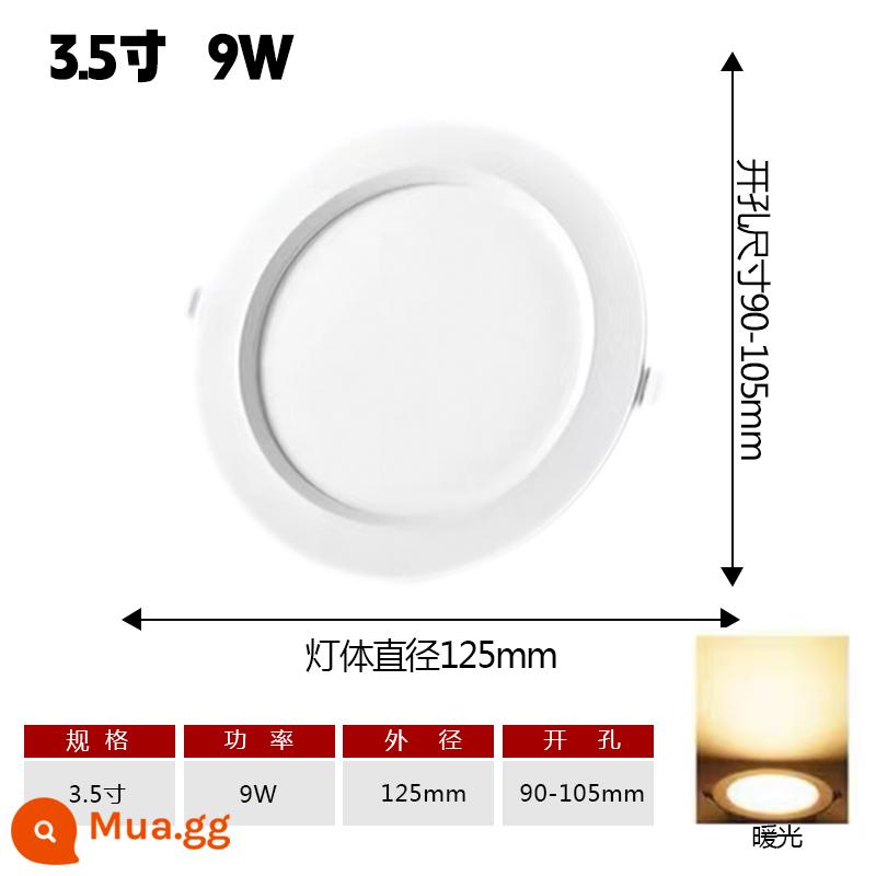 Hộ gia đình Đèn LED Downlight Âm Trần Chiếu Sáng Mới Ba Màu Nhúng Lối Đi Phòng Khách Đèn Âm Trần Lỗ Ánh Sáng Lỗ Ánh Sáng Ánh Sáng Đơn Giản - Đèn ấm Yabai 9W [hợp kim sắt kẽm] lỗ 9-10,5