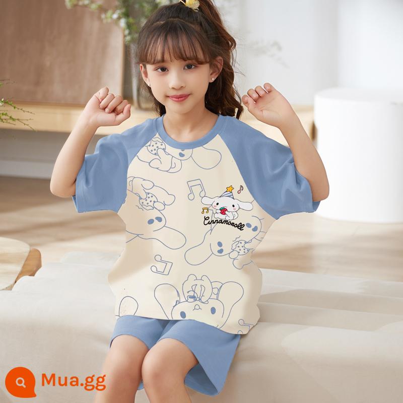 Bộ đồ ngủ trẻ em bé gái mùa hè cotton nguyên chất ngắn tay phần mỏng điều hòa quần áo bé gái Bộ đồ phục vụ tại nhà Kulomi phong cách phương Tây - 22691-Quế chó