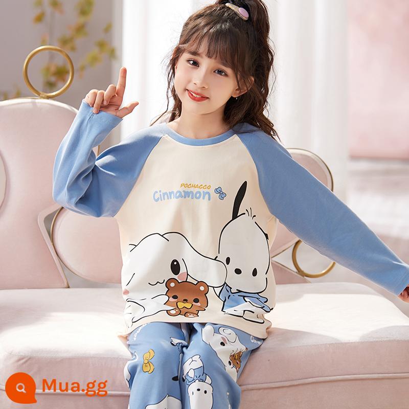 Bộ đồ ngủ bé gái xuân thu cotton nguyên chất dài tay phù hợp với trẻ em hoạt hình dễ thương quế chó bé gái quần áo mặc nhà mùa thu - 33390-Quế chó