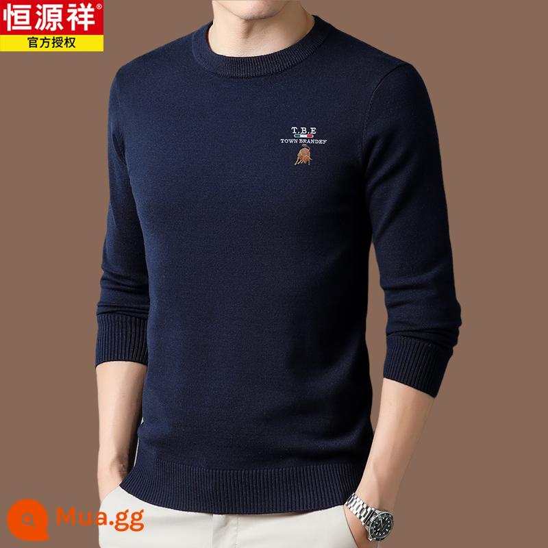 Hengyuanxiang chính hãng áo len len 100 len nam phong cách hot 2022 áo sơ mi đáy cashmere mới mùa thu đông - Xanh navy [Hảo 2207]