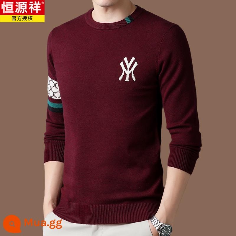 Hengyuanxiang chính hãng áo len len 100 len nam phong cách hot 2022 áo sơ mi đáy cashmere mới mùa thu đông - Rượu vang đỏ[Hao2204]