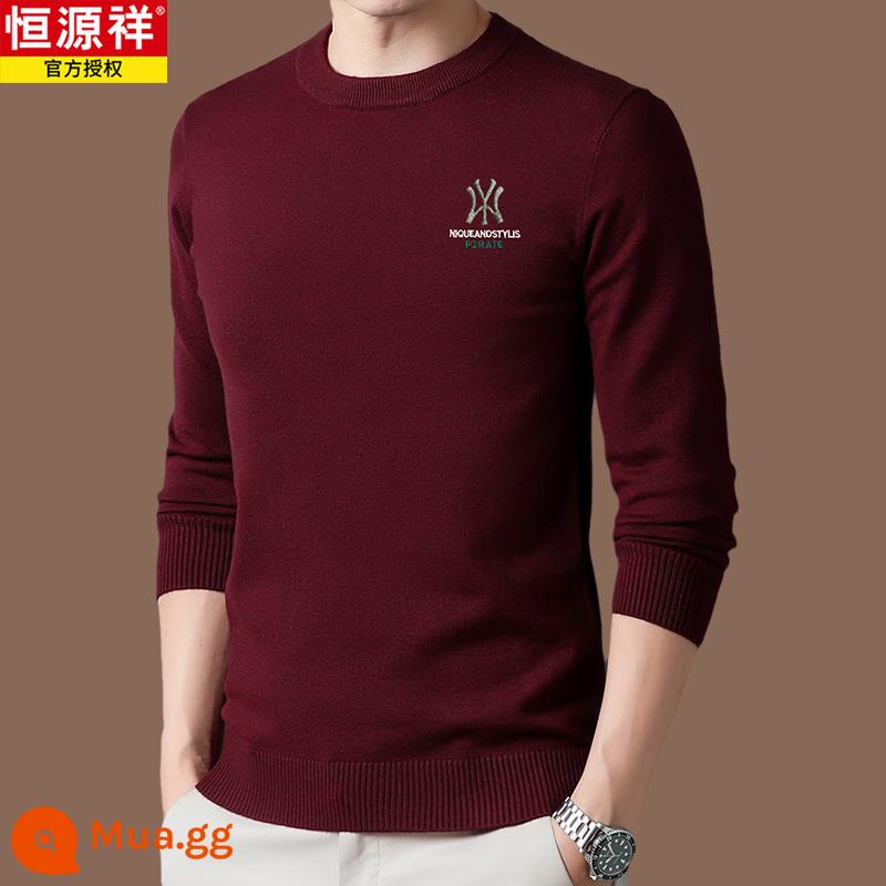 Hengyuanxiang chính hãng áo len len 100 len nam phong cách hot 2022 áo sơ mi đáy cashmere mới mùa thu đông - Rượu vang đỏ[Hao2209]