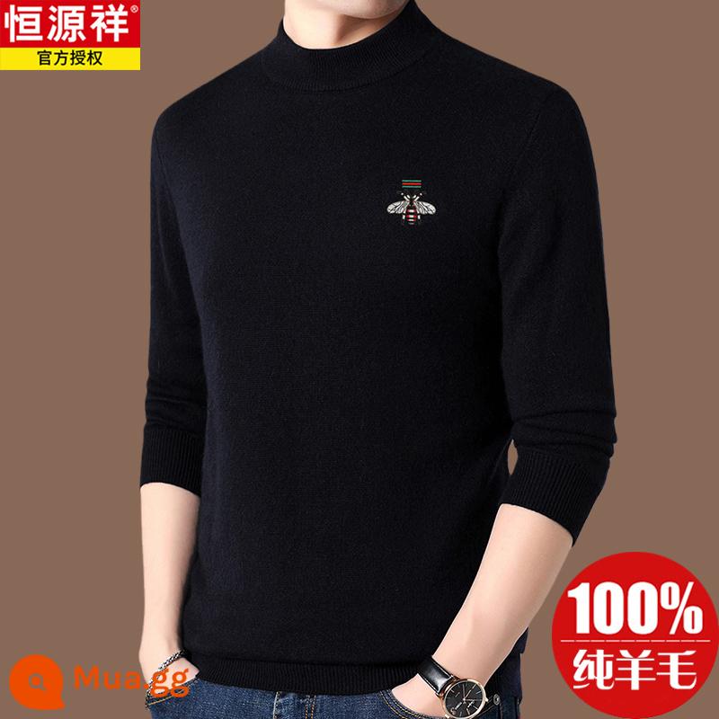 Hengyuanxiang chính hãng áo len len 100 len nam phong cách hot 2022 áo sơ mi đáy cashmere mới mùa thu đông - Áo cổ lọ nửa cổ màu đen [Hao8907]