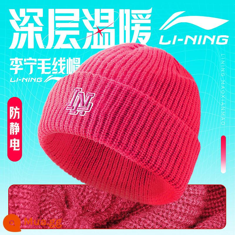 Mũ len nam Li Ning mùa đông 2022 mới mũ đan nam mùa đông Bao Đầu mũ len mũ ấm chống lạnh - [037 Rose Red] Ấm áp và chống tĩnh điện