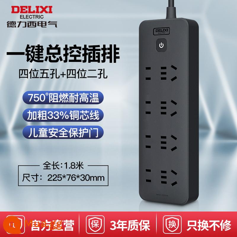 Delixi ổ cắm màu đen plug-in mở rộng dòng bảng điều khiển đa chèn xốp dòng mở rộng hộ gia đình bảng nối dây dòng mở rộng - [Giá trị đồng tiền] 4+4 vị trí/điều khiển chính/chiều dài đầy đủ 1,8 mét