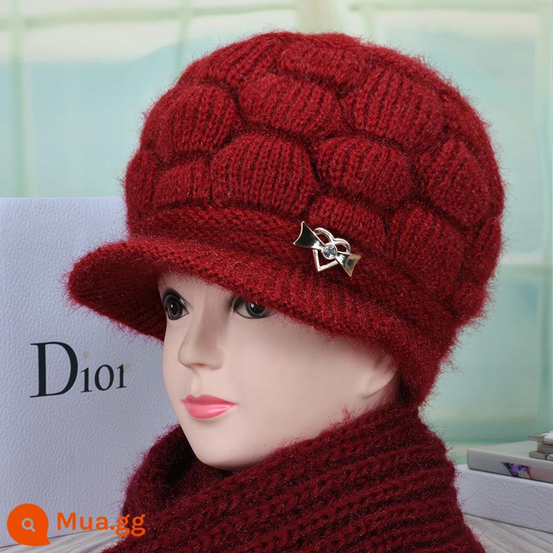 Mũ giữa và người già Nữ ông già Người đàn ông ấm áp Người bà Mat Mat Mat Mat Mat Old Lady Plus Velvet Kned Wool Hat - Burgundy (một gói)