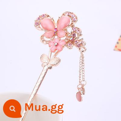 Bé gái và trẻ em màu trắng xuất xứ từ rắn tóc Zhangcha kẹp tóc nữ phong cách cổ đại kẹp tóc ngọc trai nĩa cài tóc trẻ em cài tóc con công - Bướm mắt mèo màu hồng tím kiểu mới