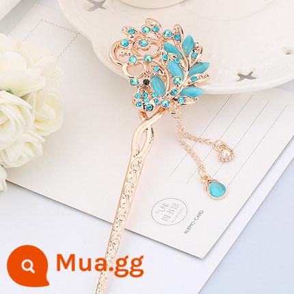 Bé gái và trẻ em màu trắng xuất xứ từ rắn tóc Zhangcha kẹp tóc nữ phong cách cổ đại kẹp tóc ngọc trai nĩa cài tóc trẻ em cài tóc con công - Con công tốt lành mắt mèo màu xanh nhạt