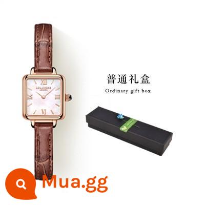 lola đồng hồ nhỏ màu xanh lá cây đồng hồ nhỏ màu nâu đồng hồ retro vuông leila rose da đơn giản thạch anh chống thấm nước đồng hồ nữ - Đồng hồ nhỏ màu nâu + hộp quà thông thường (nên tự đeo)