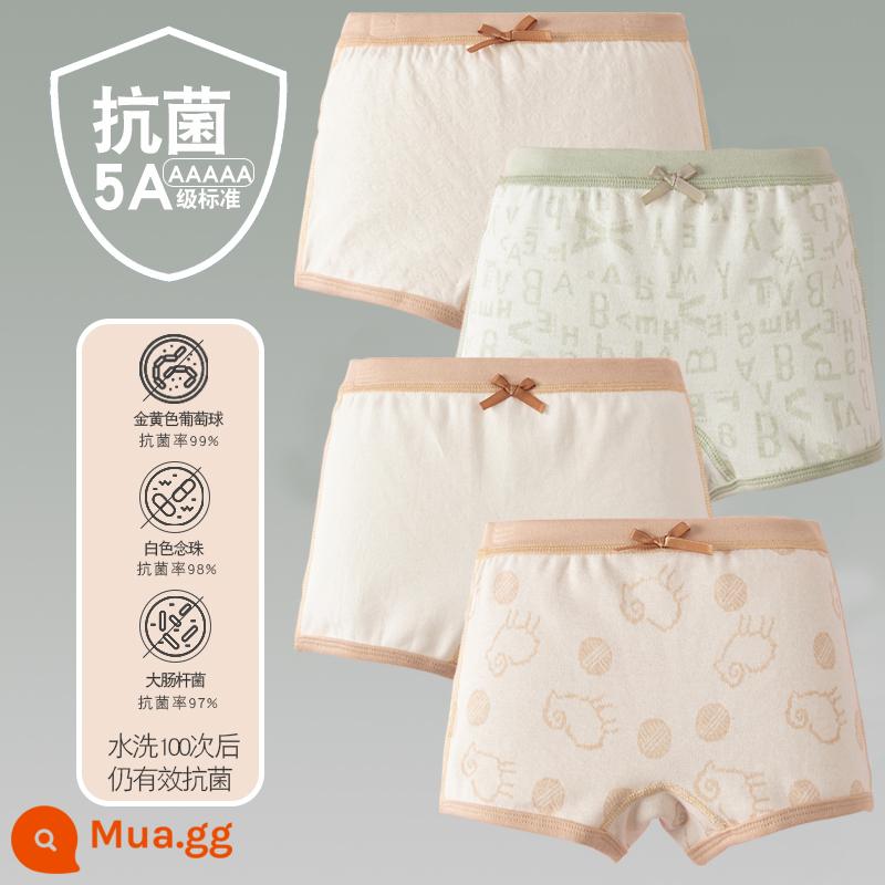 Quần lót trẻ em cotton bé gái quần lót boxer quần trẻ em tam giác trẻ em 2-18 tuổi cotton màu kháng khuẩn không dấu vết - 4 gói-Bốn Mùa Cô Gái Góc Phẳng Tình Yêu Chữ Trắng Thịt Cừu Xanh