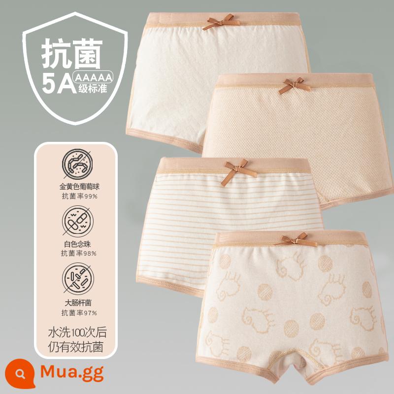 Quần lót trẻ em cotton bé gái quần lót boxer quần trẻ em tam giác trẻ em 2-18 tuổi cotton màu kháng khuẩn không dấu vết - 4 gói-Bốn Mùa Cô Gái Góc Phẳng Cơm Điểm Nâu Sọc Nâu Thịt Cừu Yêu Trắng