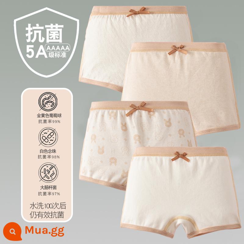 Quần lót trẻ em cotton bé gái quần lót boxer quần trẻ em tam giác trẻ em 2-18 tuổi cotton màu kháng khuẩn không dấu vết - 4 gói-Bốn Mùa Bé Gái Góc Phẳng Yêu Trắng Gấu Nâu Trắng