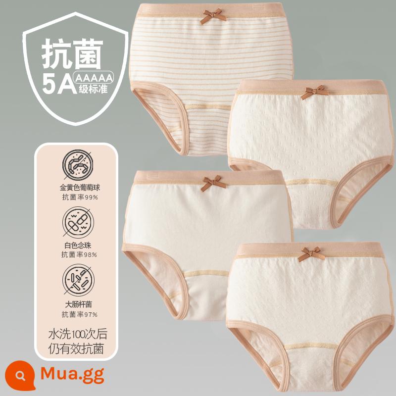 Quần lót trẻ em cotton bé gái quần lót boxer quần trẻ em tam giác trẻ em 2-18 tuổi cotton màu kháng khuẩn không dấu vết - 4 gói-Bốn Mùa Bé Gái Tam Giác Dải Màu Nâu Vượt Qua Trắng Trái Tim Trắng Trắng