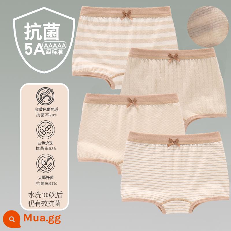 Quần lót trẻ em cotton bé gái quần lót boxer quần trẻ em tam giác trẻ em 2-18 tuổi cotton màu kháng khuẩn không dấu vết - 4 gói - Cô Gái Mỏng Góc Phẳng Mỏng Nâu Rộng Nâu Dọc Nâu Gạo Nâu