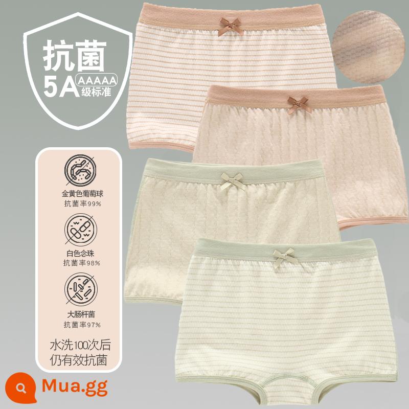 Quần lót trẻ em cotton bé gái quần lót boxer quần trẻ em tam giác trẻ em 2-18 tuổi cotton màu kháng khuẩn không dấu vết - 4 gói - Gái gầy góc phẳng dọc nâu dọc xanh mỏng nâu mỏng xanh