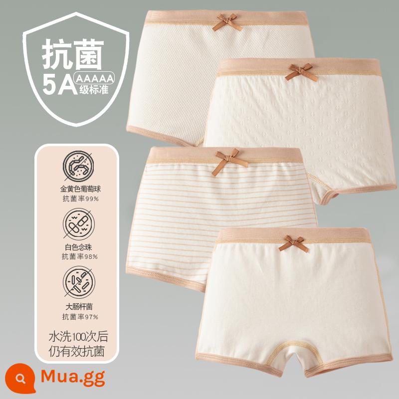 Quần lót trẻ em cotton bé gái quần lót boxer quần trẻ em tam giác trẻ em 2-18 tuổi cotton màu kháng khuẩn không dấu vết - 4 gói-Four Seasons Girls' Square Be White Cross White Brown Stripes White