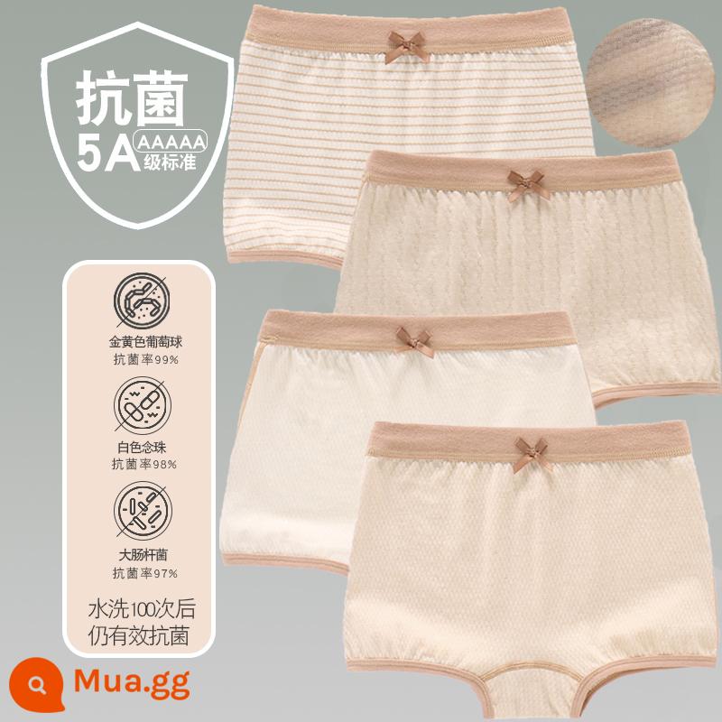 Quần lót trẻ em cotton bé gái quần lót boxer quần trẻ em tam giác trẻ em 2-18 tuổi cotton màu kháng khuẩn không dấu vết - 4 gói - Mỏng góc dẹt hình hạt gạo trắng rộng sọc xanh dọc sọc xanh mỏng