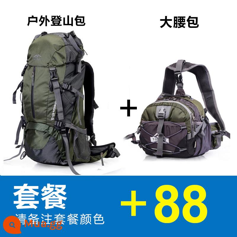 Túi leo núi ngoài trời Topsky dành cho nam và nữ đa chức năng 40L50L 60L Túi đeo vai ba lô đi bộ đường dài sức chứa lớn - [Ba lô + túi đeo hông 18L + áo mưa]