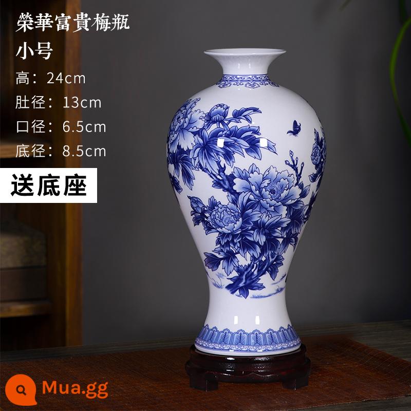 Vase Geramic Light Light sang trọng cao -sứ Jingdezhen màu xanh và trắng Đồ sứ Trung Quốc Trang trí trang trí trang trí trang trí trang trí trang trí trang trí trang trí trang trí - Bình sứ hoa mẫu đơn xanh mận trắng - size nhỏ (có đế)