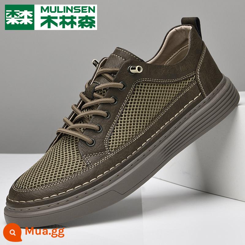 Mulinsen Chính Thức Bảo Hiểm Lao Động Nam Mùa Hè Thoáng Khí Trơn Giày Thể Thao Nam Da Đen Cỡ Lớn Y - Khaki (kiểu lưới)