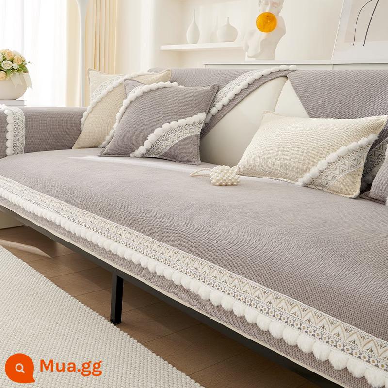 Đệm sofa kiểu Pháp nhẹ mới 2023, bọc ghế sofa da chống trượt chenille phổ thông cho mọi mùa, đệm ngồi, phong cách thu đông - Wu Xingxing-Ashes (Phong cách bốn mùa)