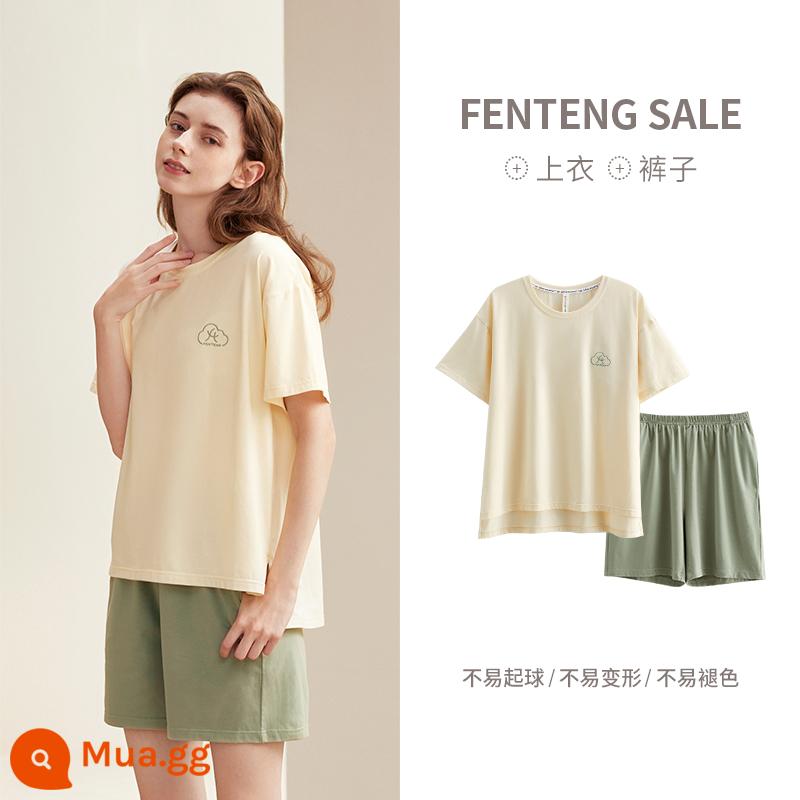 Fenteng Couple Homewear Bộ đồ ngủ mùa hè ngắn tay cho nữ Cotton nguyên chất Phần mỏng Mát mẻ Mùa hè nam Bộ đồ trẻ trung kích thước lớn - L98324130 Mi Xing (nữ)