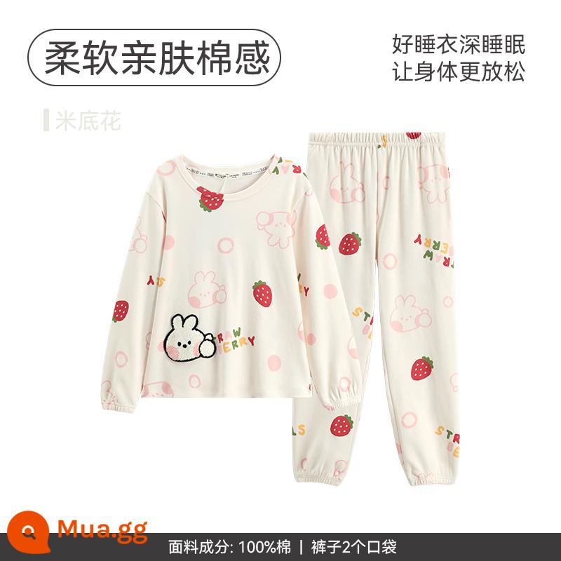 Fenton Bộ Đồ Ngủ Nữ Cotton Nguyên Chất Dài Tay Cha Mẹ-Con Mùa Xuân Thu Bé Gái Trẻ Em Công Chúa Cho Bé Cotton Mặc Ở Nhà bộ - Hoa Midi [Thỏ Koni]