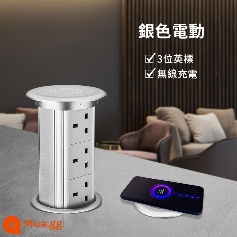 Tiêu Chuẩn Anh Nâng Ổ Cắm Điện Nhúng Máy Tính Để Bàn Đảo Thông Minh Sạc Không Dây Ổ Cắm USB Đa Năng - Bạc điện_3 số chuẩn Anh + sạc không dây